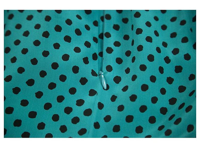 Michael Kors Seidenkleid Türkis Schwarz Polka Dot Lang - Ansicht 6