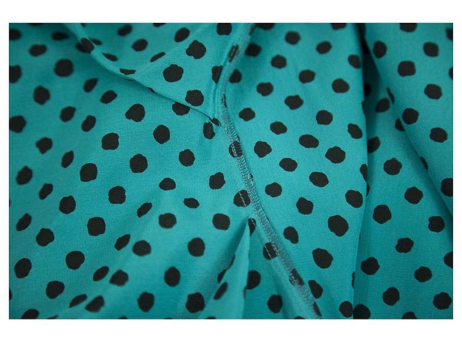 Michael Kors Seidenkleid Türkis Schwarz Polka Dot Lang - Ansicht 7