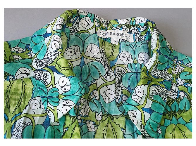 Autre Marque Tone Barker Seidenkleid mit Eulenmuster grün Mehrfarben - Ansicht 2