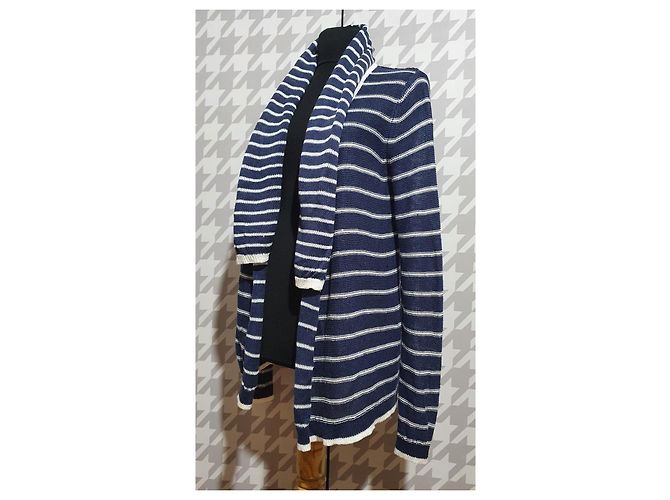 Cynthia Rowley Strickjacke aus Leinen blau weiß gestreift - Ansicht 2