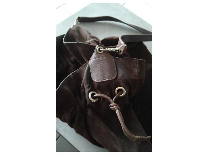 Borsa Longchamp in nubuck marrone scuro - vista 4