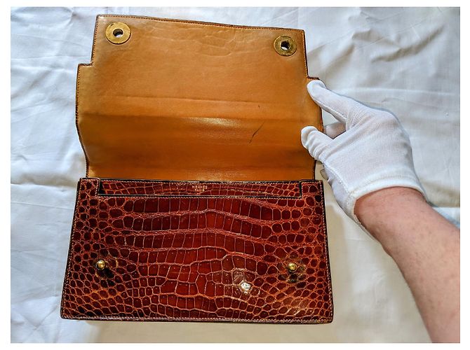 Borsa a mano Hermès Piano in coccodrillo Porosus marrone - vista 3