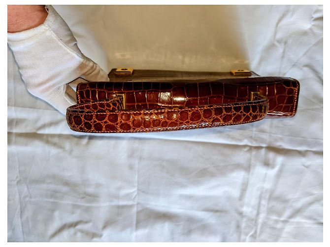 Borsa a mano Hermès Piano in coccodrillo Porosus marrone - vista 4