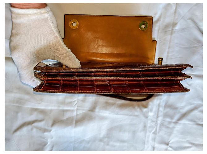 Borsa a mano Hermès Piano in coccodrillo Porosus marrone - vista 6