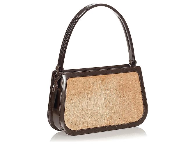 Sac à Main Femme En Cuir Chocolat Et Cheveux De Poney Avec Motifs Cœurs - Neuf