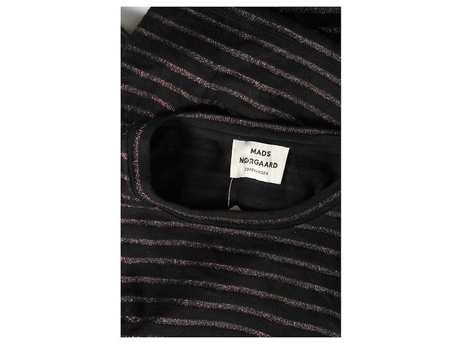 Blusa Mads Norgaard Negra a Rayas de Algodón Negro - vista 3