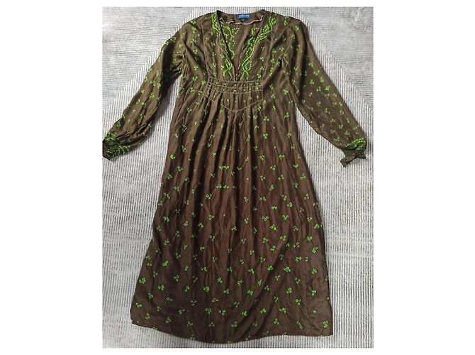 Vestido de seda Antik Batik Caqui Verde - vista 2
