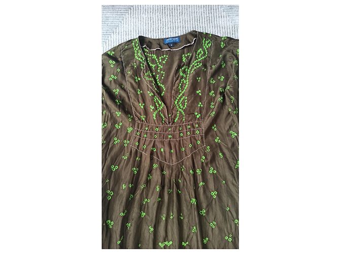 Vestido de seda Antik Batik Caqui Verde - vista 4