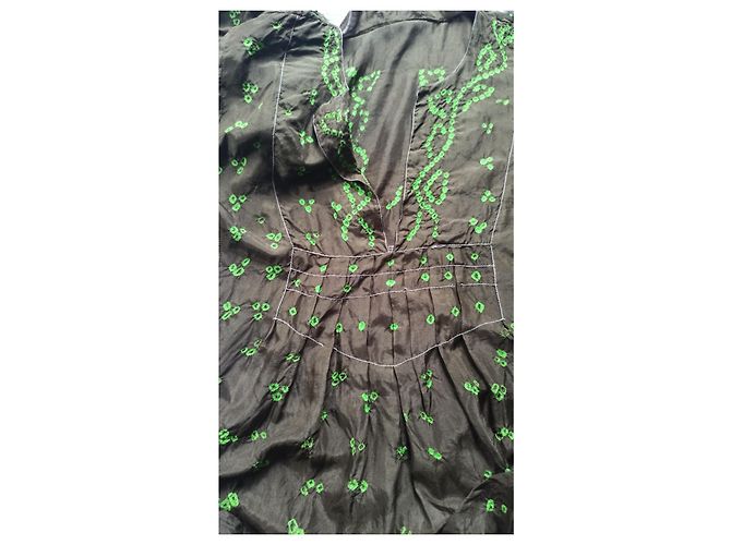 Vestido de seda Antik Batik Caqui Verde - vista 5