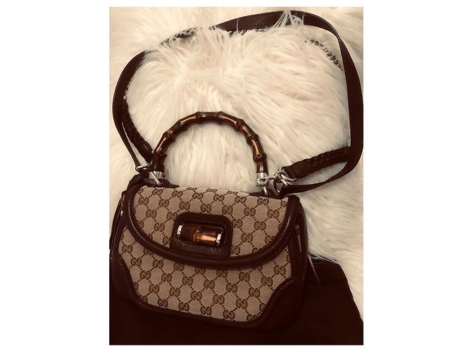Bolsa de mão Gucci em couro marrom com alça de bambu - vista 13