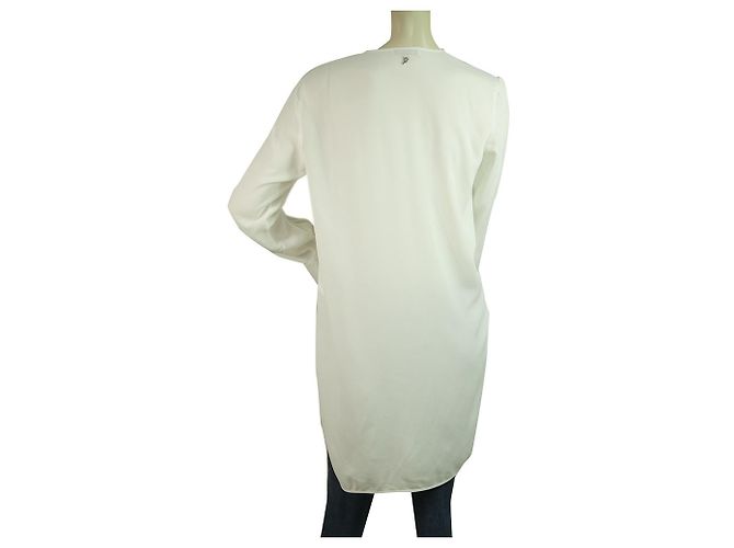 Blusa de seda branca Dondup de mangas compridas decote em V longo tamanho superior 40 Branco - vista 2