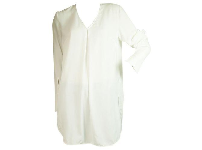 Blusa de seda branca Dondup de mangas compridas decote em V longo tamanho superior 40 Branco - vista 6
