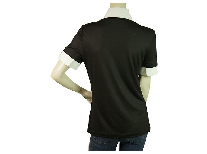 Dsquared2 D2 Schwarzer Wollstrick Weißer Baumwollkragen Kurzarm-Top Bluse Gr. XL - Ansicht 2