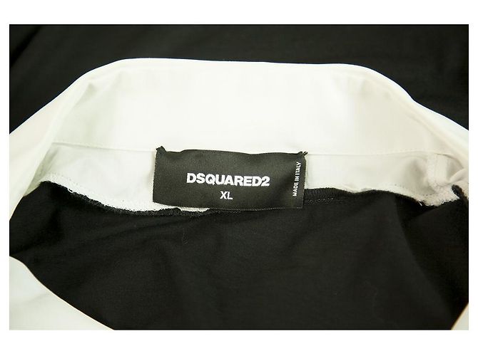 Dsquared2 D2 Schwarzer Wollstrick Weißer Baumwollkragen Kurzarm-Top Bluse Gr. XL - Ansicht 3