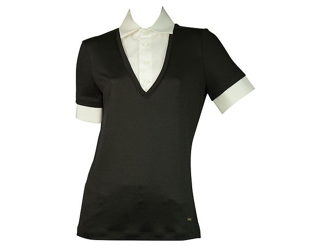 Dsquared2 D2 Schwarzer Wollstrick Weißer Baumwollkragen Kurzarm-Top Bluse Gr. XL - Ansicht 6