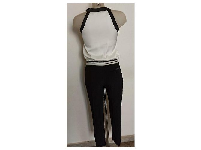 Pinko two-tone sleeveless jumpsuit black eggshell - view 2