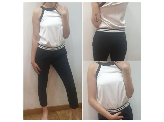 Pinko two-tone sleeveless jumpsuit black eggshell - view 6