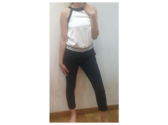 Pinko two-tone sleeveless jumpsuit black eggshell - view 8