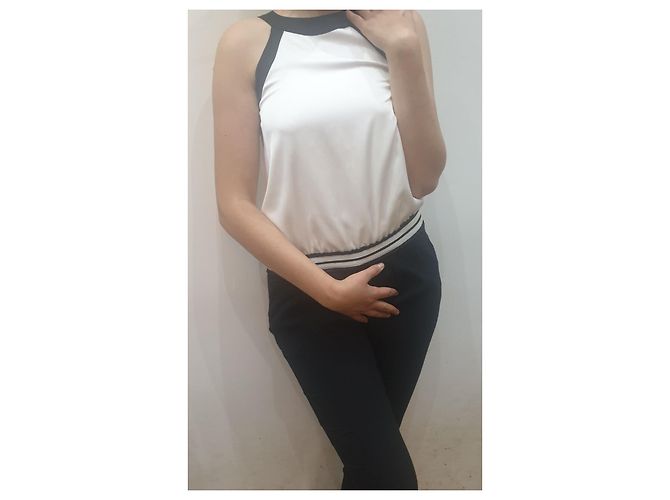 Pinko two-tone sleeveless jumpsuit black eggshell - view 9