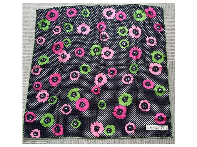 Christian Dior Sciarpa di seta nera verde rosa Multicolore - vista 2