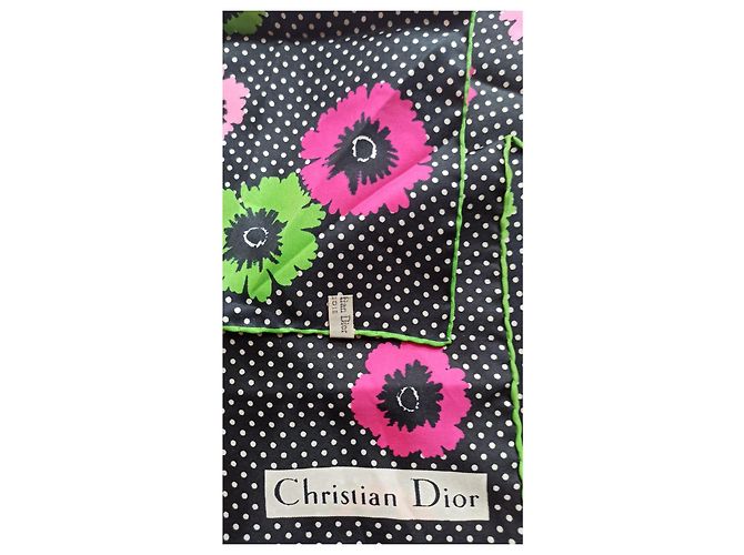Christian Dior Sciarpa di seta nera verde rosa Multicolore - vista 3