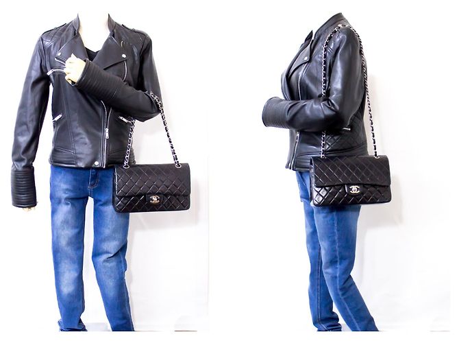 Chanel 2.55 Borsa a tracolla con catena media argento foderata con patta nera Nero - vista 12