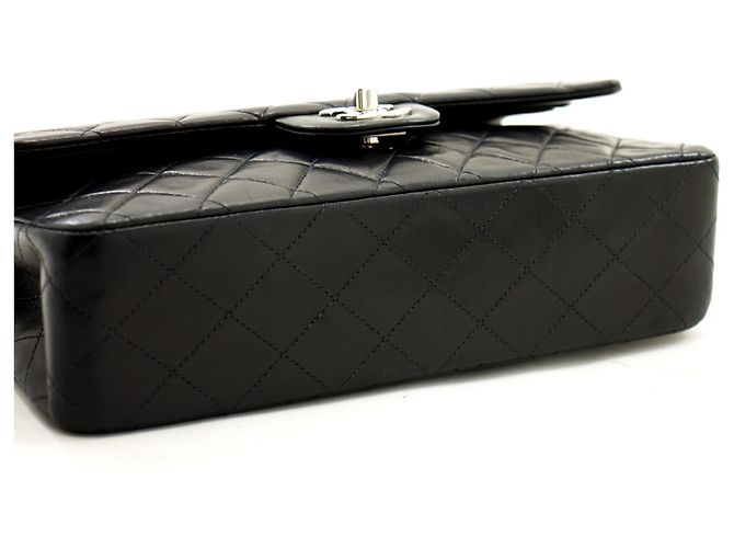 Chanel 2.55 Borsa a tracolla con catena media argento foderata con patta nera Nero - vista 4