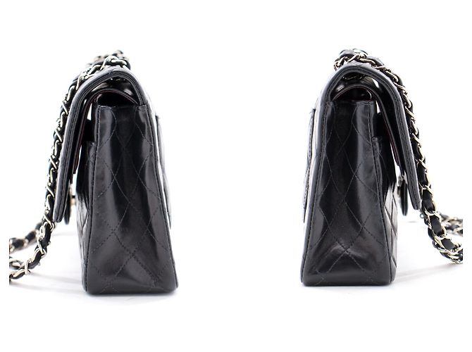 Chanel 2.55 Borsa a tracolla con catena media argento foderata con patta nera Nero - vista 5