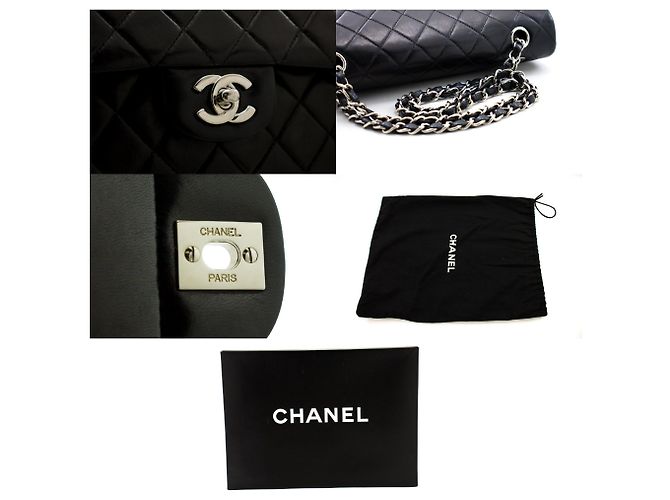 Chanel 2.55 Borsa a tracolla con catena media argento foderata con patta nera Nero - vista 7