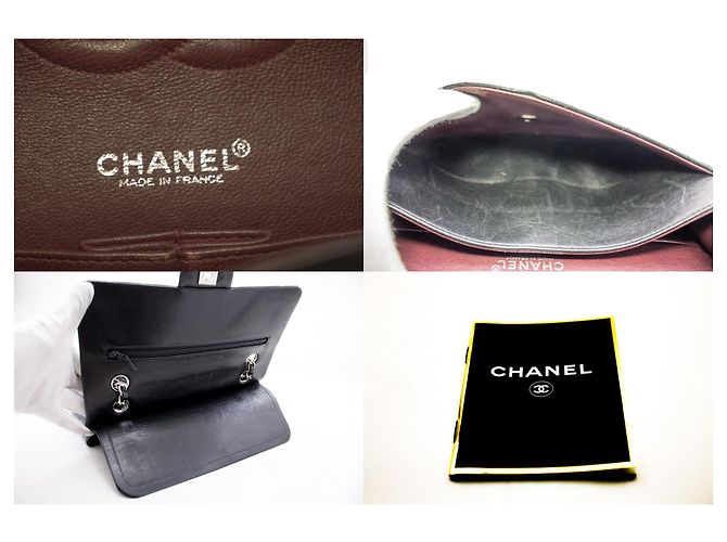 Chanel 2.55 Borsa a tracolla con catena media argento foderata con patta nera Nero - vista 8