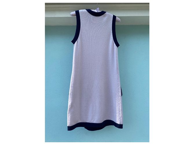 Chanel Strickkleid aus Kaschmir Lila und Marine Größe 36 - Ansicht 5