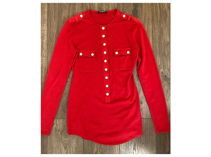 Cardigan henley Balmain in lana rosso - vista 2