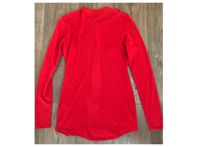 Cardigan henley Balmain in lana rosso - vista 3