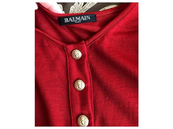 Cardigan henley Balmain in lana rosso - vista 4