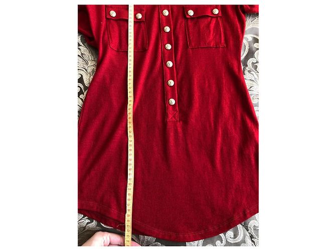 Cardigan henley Balmain in lana rosso - vista 5