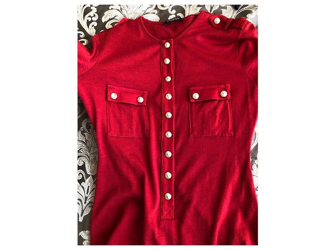 Cardigan henley Balmain in lana rosso - vista 9