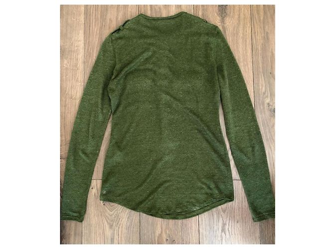 Balmain Henley Cardigan de lino verde con botones en relieve - vista 2