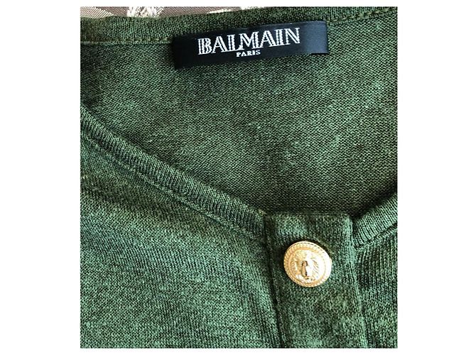Balmain Henley Cardigan de lino verde con botones en relieve - vista 3