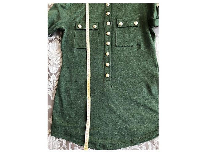 Balmain Henley Cardigan de lino verde con botones en relieve - vista 4