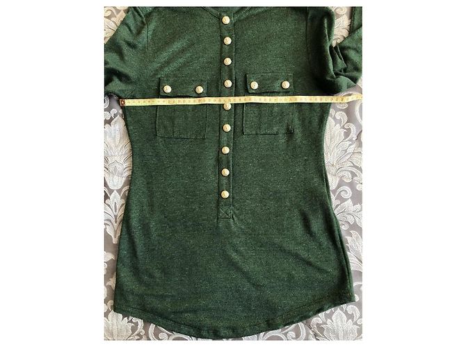 Balmain Henley Cardigan de lino verde con botones en relieve - vista 5