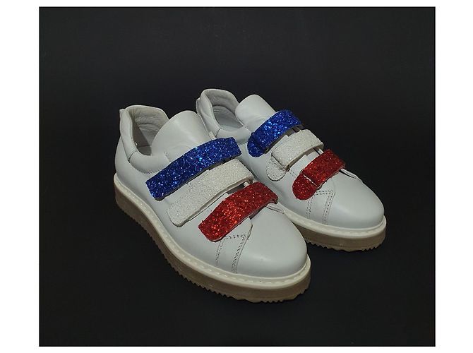 Jonak Leder Sneaker Weiß Blau Rot Brokat - Ansicht 2