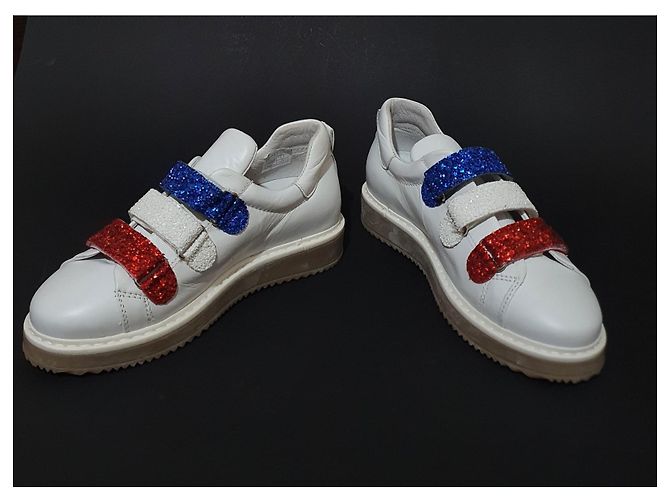 Jonak Leder Sneaker Weiß Blau Rot Brokat - Ansicht 3