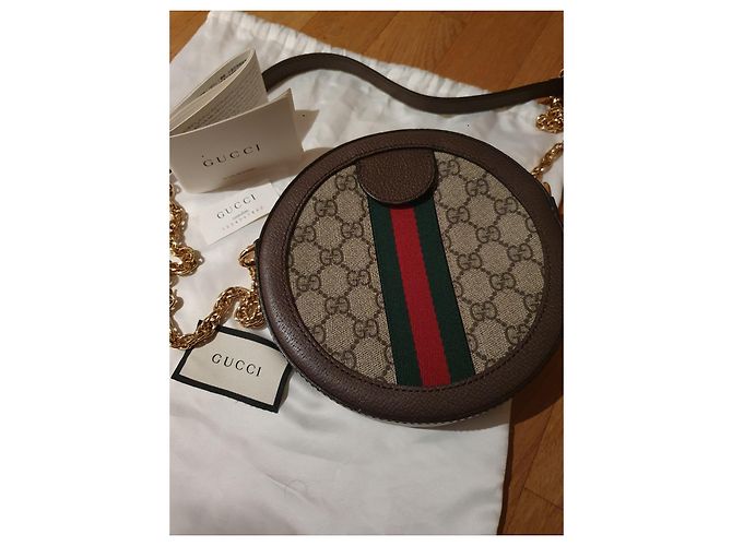 Gucci Ophidia Mini Borsa Rotonda GG Supreme Tela Beige Ebano - vista 2