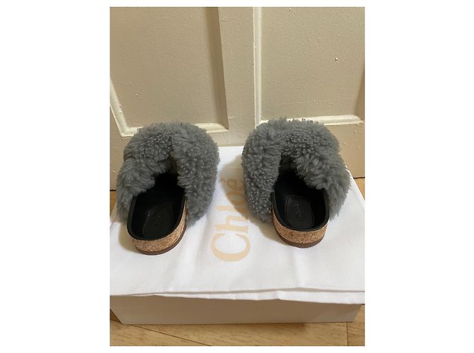Chloé Kerenn Mules Grau Wolle und Leder Größe 36 - Ansicht 3