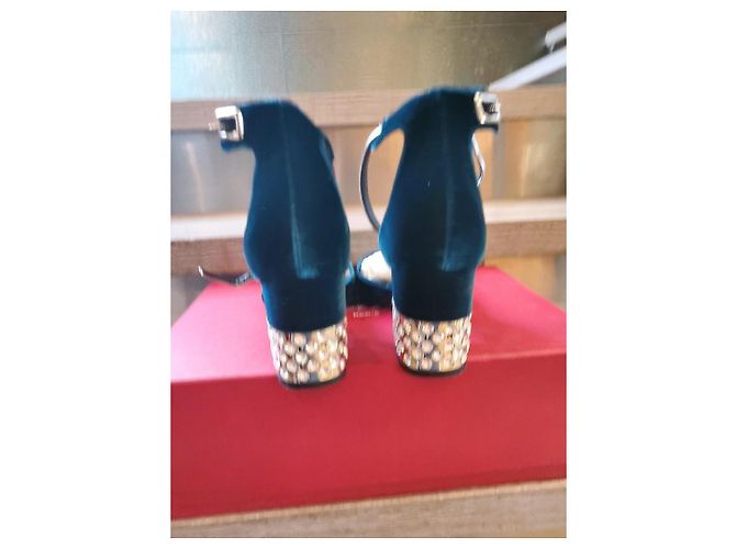 Roger Vivier Sandalen mit Samtabsatz Marineblau - Ansicht 4