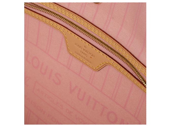 Saco de compras de modelo médio Louis Vuitton Neverfull em tela azul damier personalizada "Pantera cor de rosa e bolhas de champanhe" Bege - vista 5