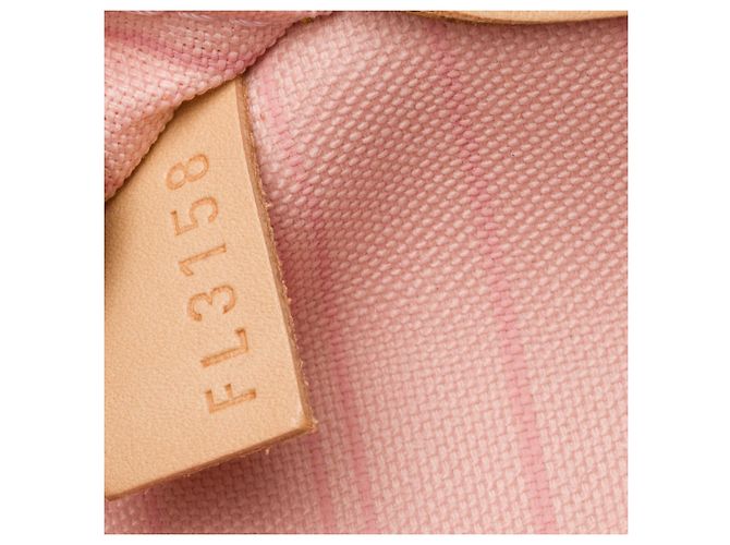 Saco de compras de modelo médio Louis Vuitton Neverfull em tela azul damier personalizada "Pantera cor de rosa e bolhas de champanhe" Bege - vista 6