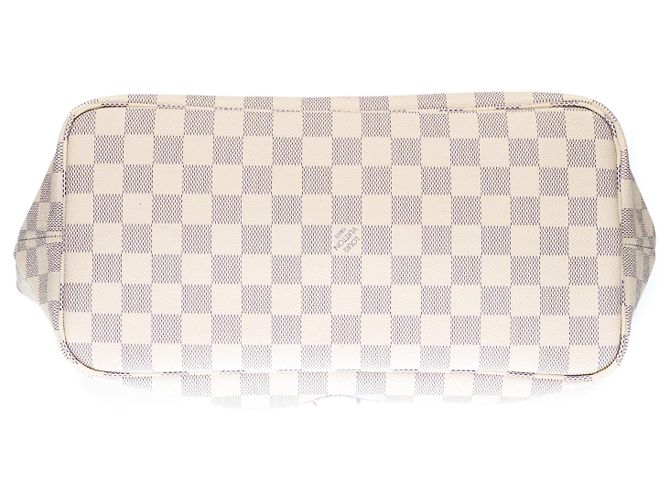 Saco de compras de modelo médio Louis Vuitton Neverfull em tela azul damier personalizada "Pantera cor de rosa e bolhas de champanhe" Bege - vista 7