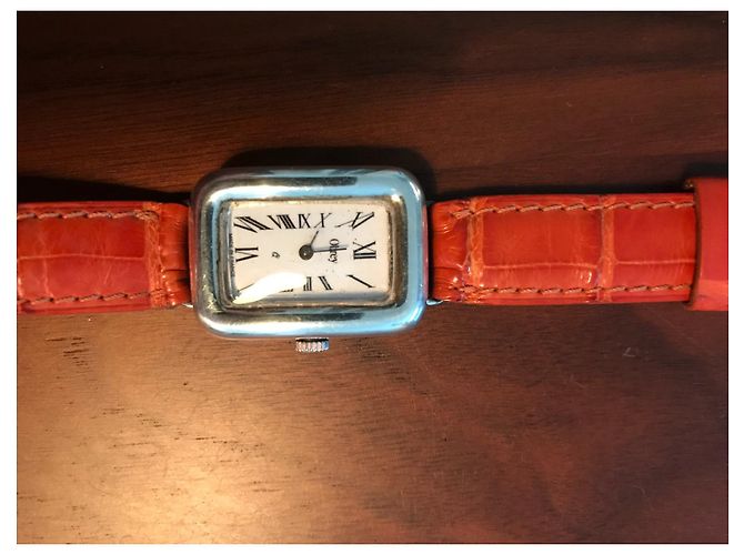 Autre Marque Relógio Obrey de Prata Maciça com Pulseira de Alligator Laranja - vista 2