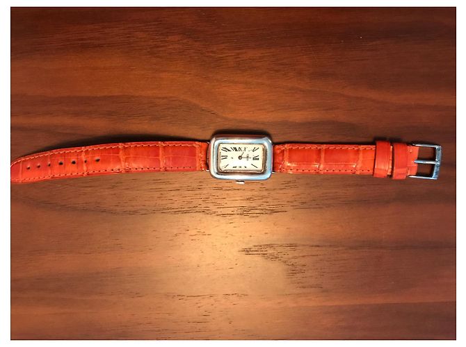 Autre Marque Relógio Obrey de Prata Maciça com Pulseira de Alligator Laranja - vista 3